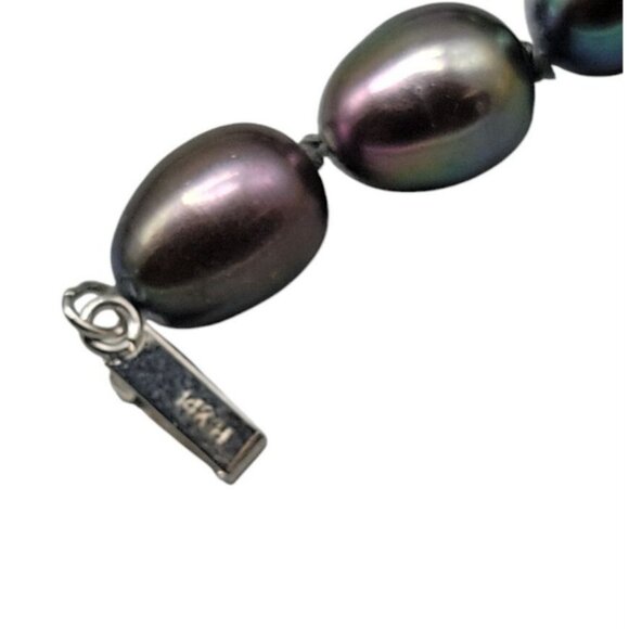 14K Gold Clasp Peacock Tahitian Baroque Pearl Necklace 16" Multi-Color Iridescen - Picture 6 of 11